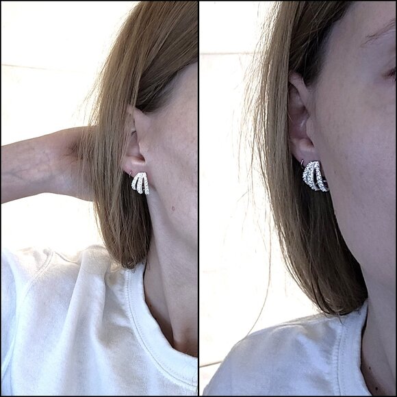 Vtg Art Deco Breakfast At Tiffanys Silver Diamond Costume Earrings RMN Roman Co. - Picture 4 of 4